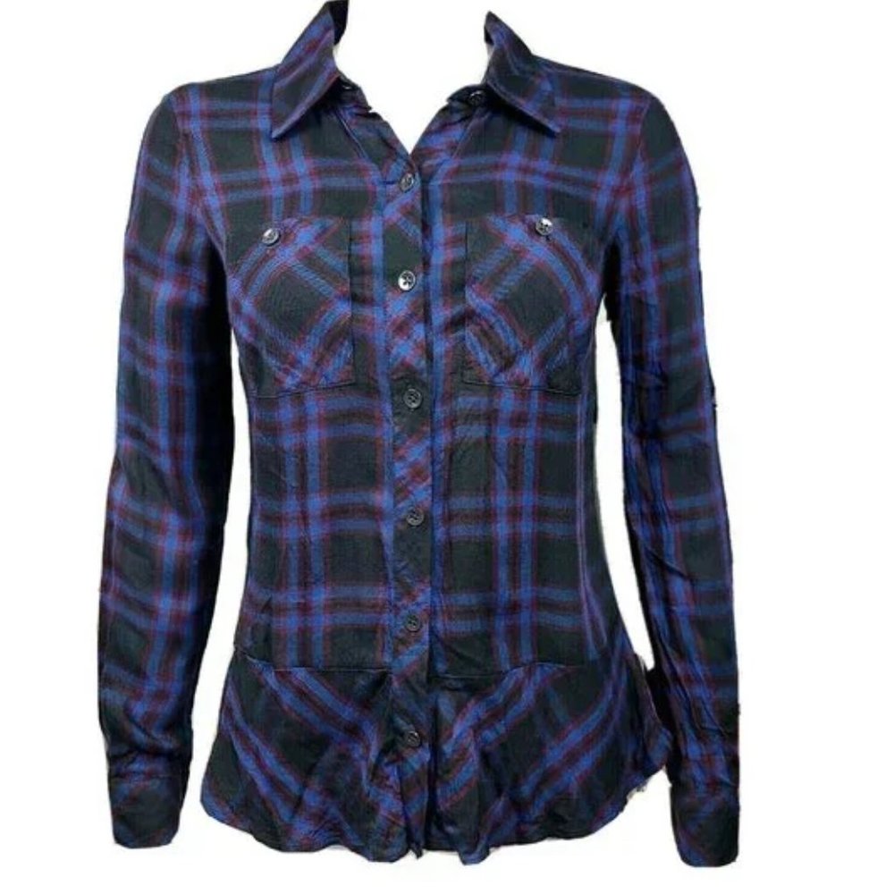 Cabi | Moody Plaid Check Shirt Button Down Black #3431 XS